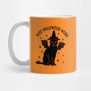 Cute Retro Black Cat Witch Bat - Keep Halloween Weird Mug